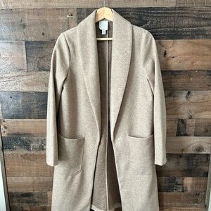 J by Joie Long Longline Cardigan Beige Open Front Coatigan Medium - Small EUC